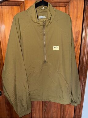 STPL Branded Olive Pullover 1/4 Zip Windbreaker